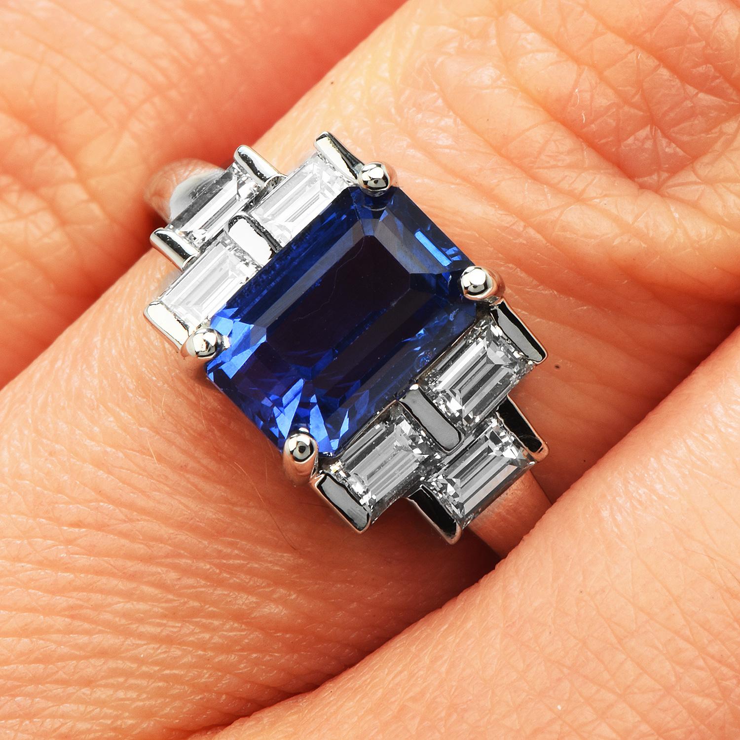 GIA 3.92ct Ceylon Blue Sapphire Diamond Platinum Engagement Ring 4