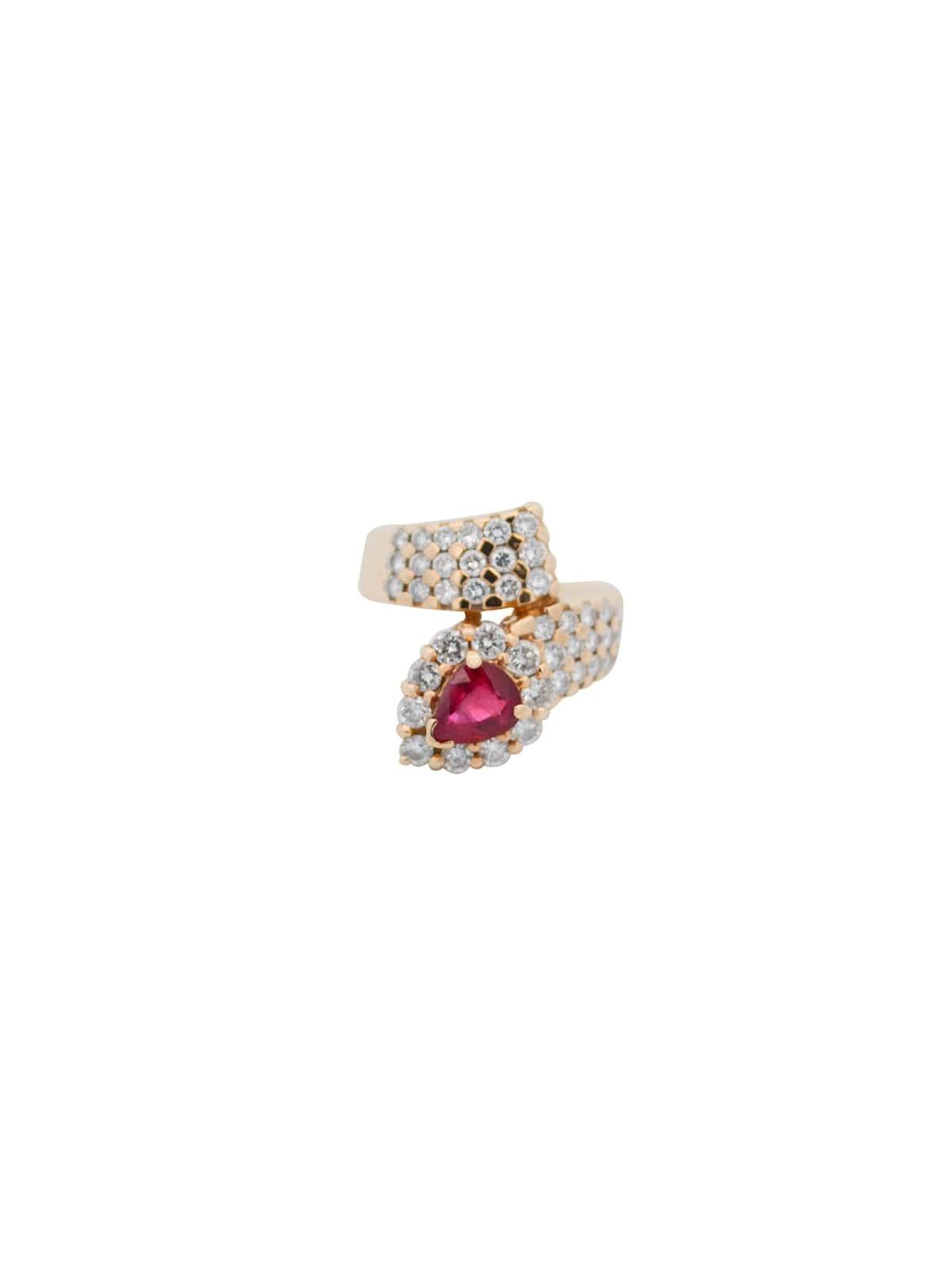 This beautiful statement ring frames 1.02ct in Burma (Myanmar) Ruby and 1.46ct t.w. diamonds. Set in 18K Yellow Gold.

 GIA Certificate: 2221758513
18K Gold: 8.48gr
Diamonds: 1.46ct
Clarity: VS1 - SI1
Color: G - H 
Burma (Myanmar) Ruby: 1.02ct