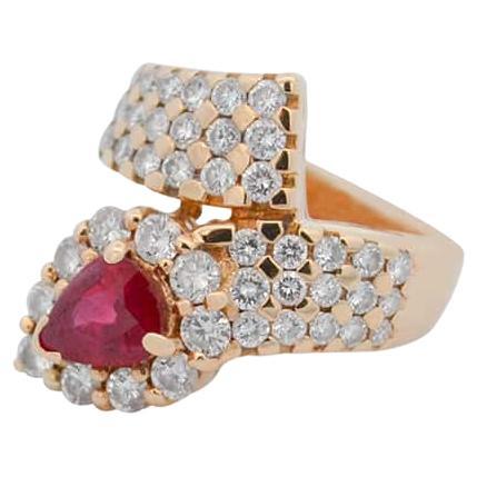 GIA 3.94ct Diamond Burma Ruby 18K Gold Arrow Bypass Ring For Sale