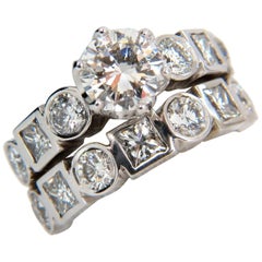 GIA 3.95 Carat F/VS2 Round Brilliant Diamond Ring, Matching Band Princess*
