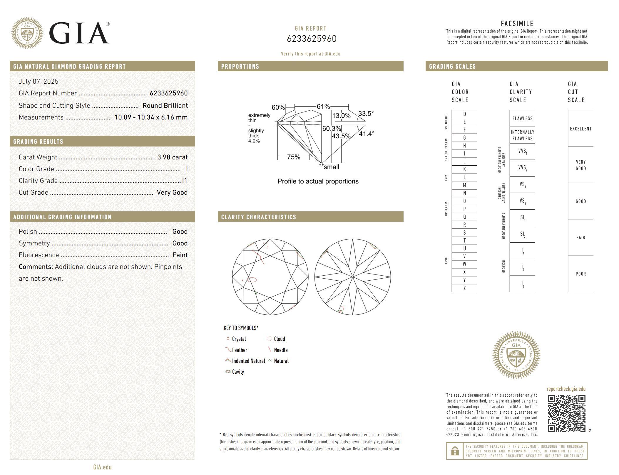 GIA Anello di fidanzamento in platino con diamante rotondo taglio brillante da 3.98 carati In condizioni buone in vendita a Beverly Hills, CA