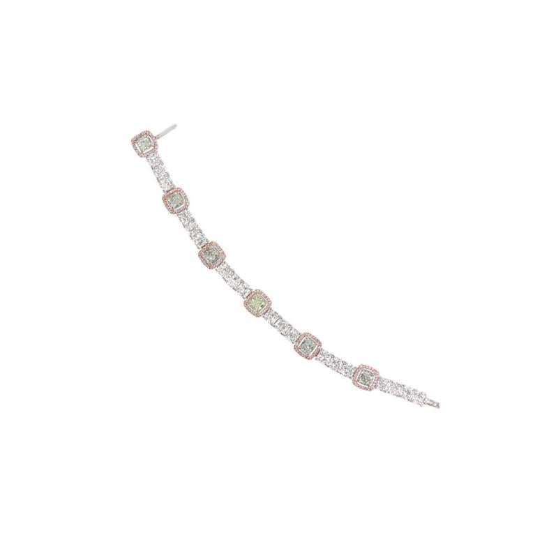 Art Deco GIA 3.98ct Radiant Cut Fancy Diamond Bracelet, 18k Rose Gold & 18k White Gold For Sale