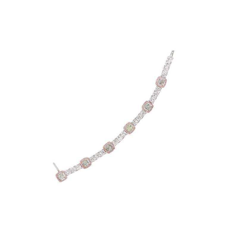 Taille radiant Bracelet en diamant fantaisie GIA 3.98ct Radiant Cut, or rose 18k et or blanc 18k en vente