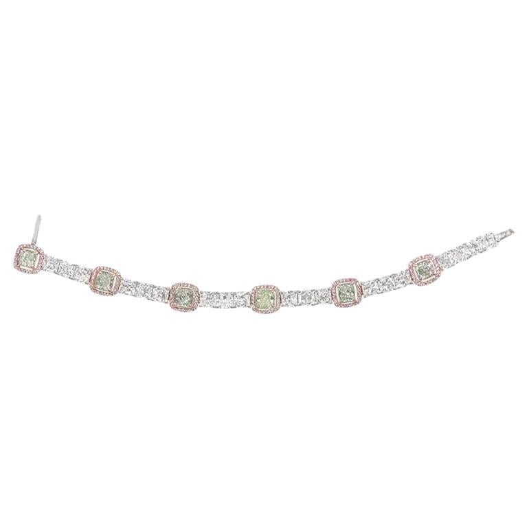 Bracelet en diamant fantaisie GIA 3.98ct Radiant Cut, or rose 18k et or blanc 18k en vente