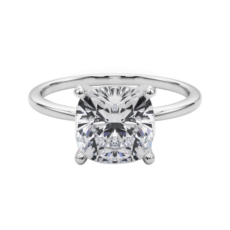GIA 3ct Cushion Slim Band Prong Set Solitaire 18K White Gold Diamond Ring