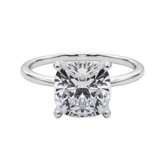 GIA 3ct Cushion Slim Band Prong Set Solitaire 18K White Gold Diamond Ring