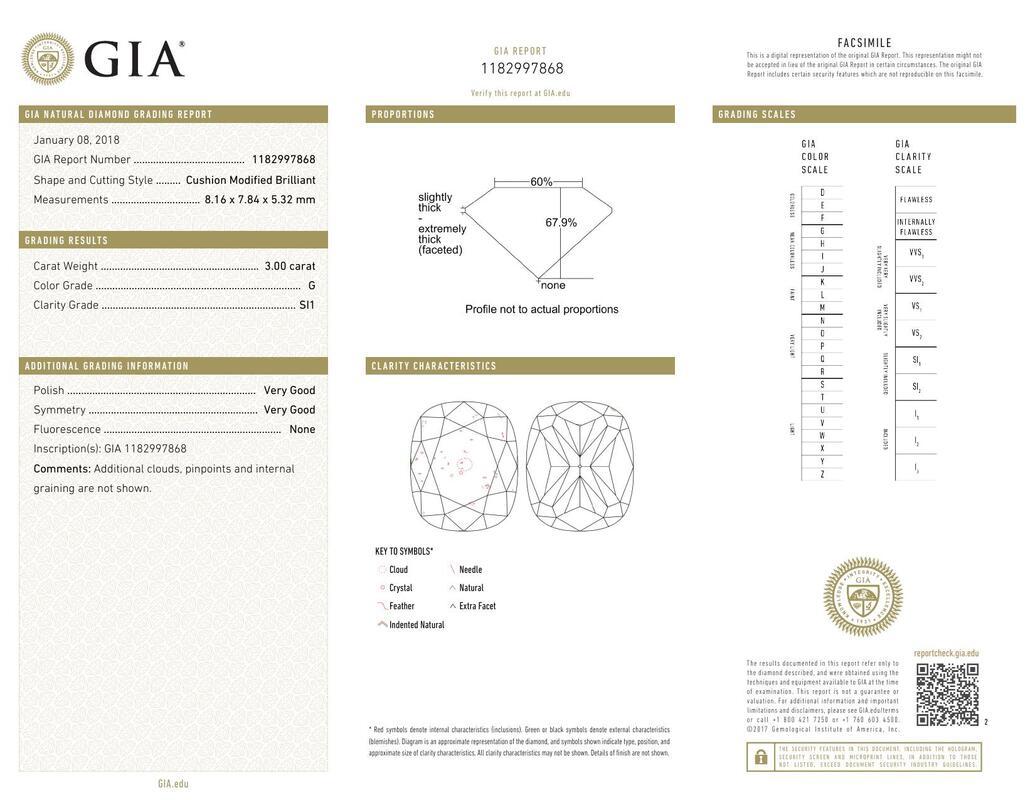 Contemporain GIA 3ct Cushion Solitaire with Half Eternity 18K White Gold Diamond Ring en vente