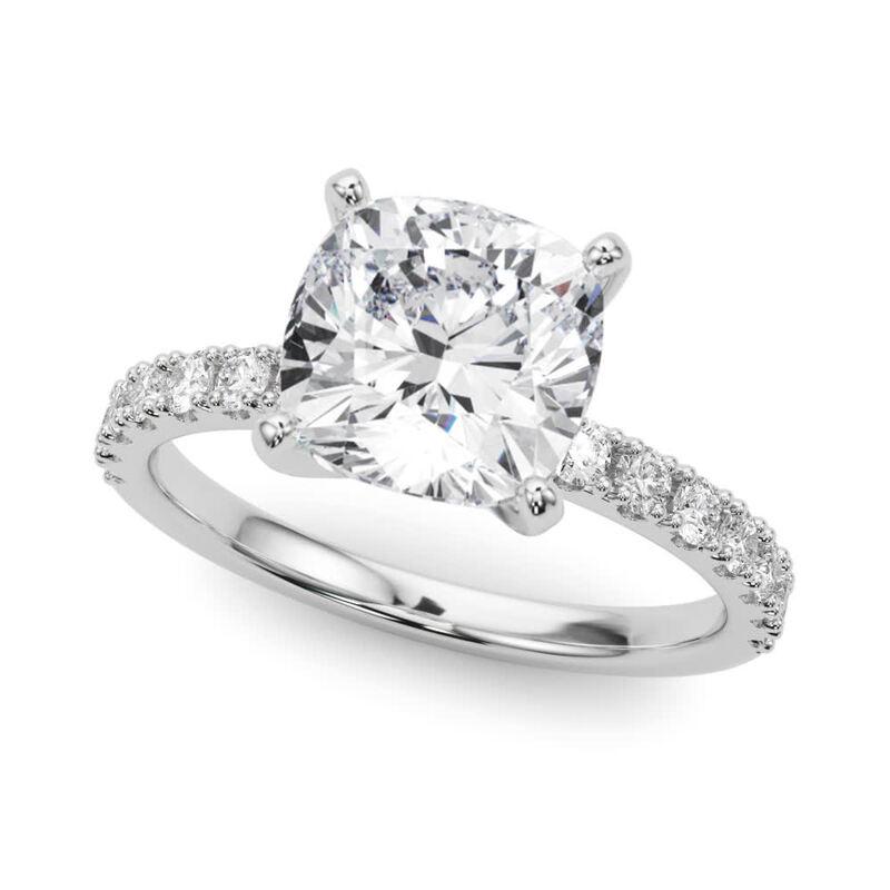 Taille coussin GIA 3ct Cushion Solitaire with Half Eternity 18K White Gold Diamond Ring en vente