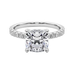 GIA 3ct Cushion Solitaire mit halber Ewigkeit 18K Weißgold Diamantring