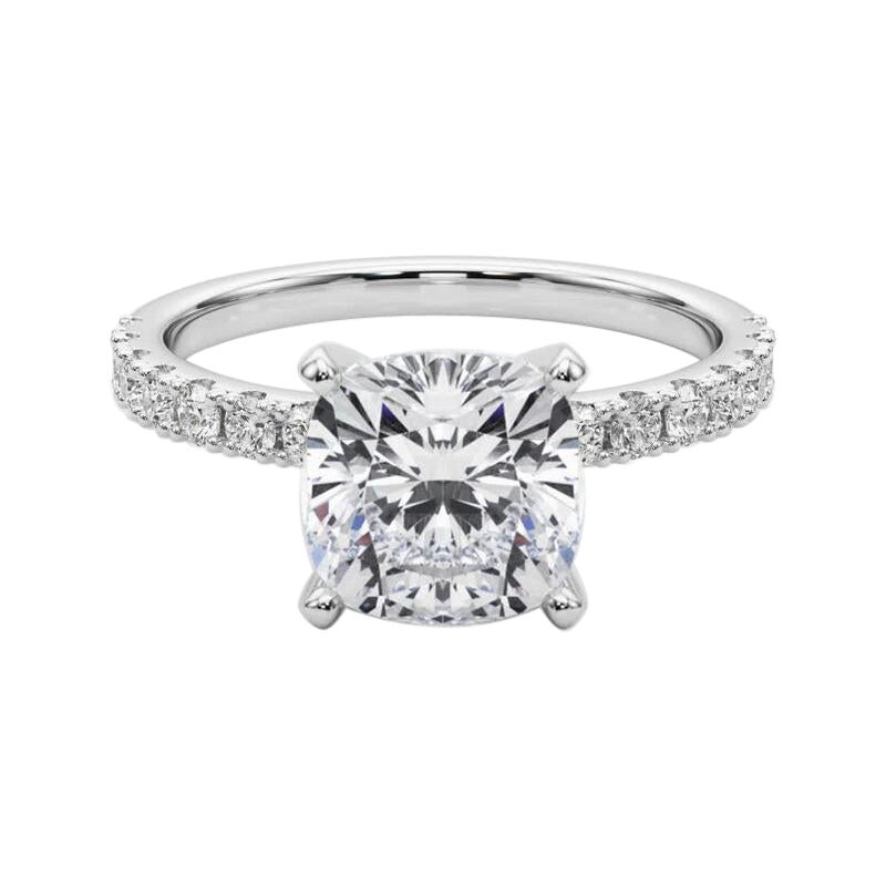GIA 3ct Cushion Solitaire with Half Eternity 18K White Gold Diamond Ring