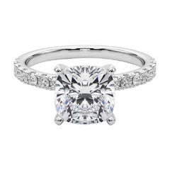 GIA 3ct Cushion Solitaire with Half Eternity 18K White Gold Diamond Ring