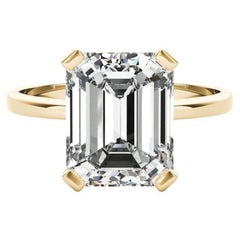 GIA 3ct Emerald Solitaire Basket 4-Prong 18K Yellow Gold Diamond Ring