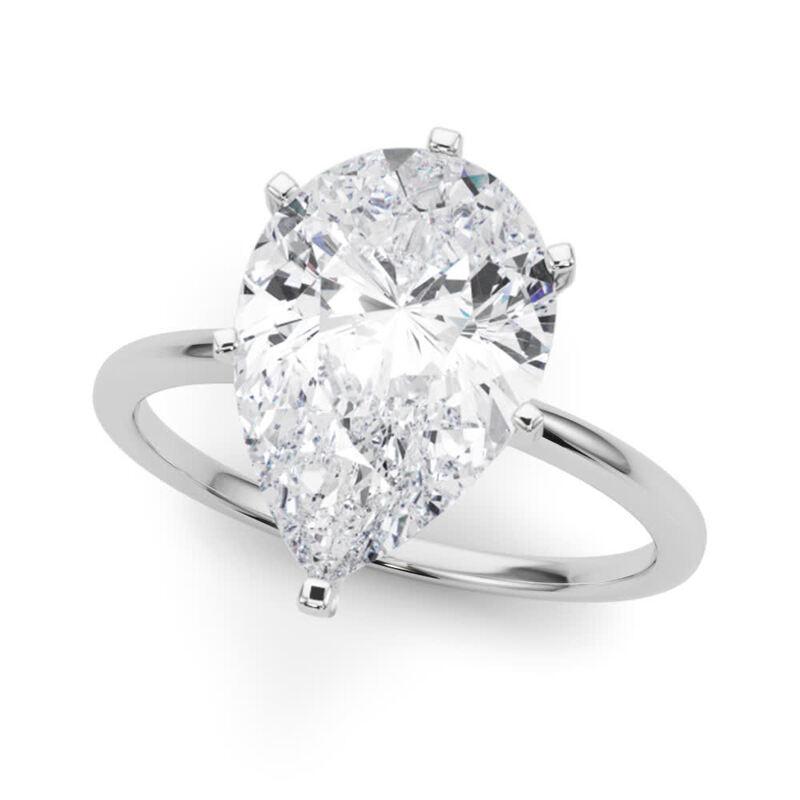 GIA Anillo de diamantes de oro blanco de 18 quilates con solitario engastado y banda delgada de pera de 3 ct Corte pera en venta