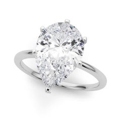 GIA 3.88ct Pear Slim Band Prong Set Solitaire 18K White Gold Diamond Ring