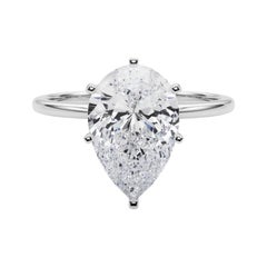 GIA 3ct Pear Slim Band Prong Set Solitaire 18K White Gold Diamond Ring