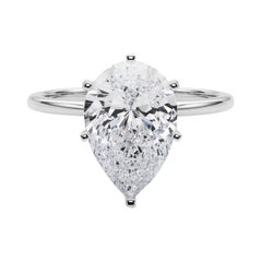 GIA 3ct Pear Slim Band Prong Set Solitär 18K Weißgold Diamantring