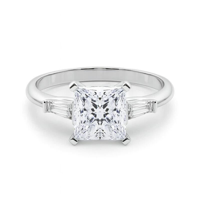 GIA 3ct Prinzessin Drei-Stein verjüngt Baguette 18K Weißgold Diamantring (Carréschliff) im Angebot