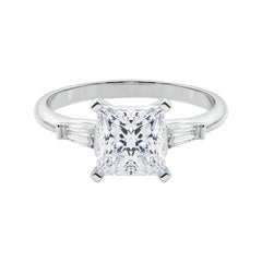 GIA 3ct Princesa Tres Piedras Baguette Cónica Anillo de Diamantes de Oro Blanco de 18K