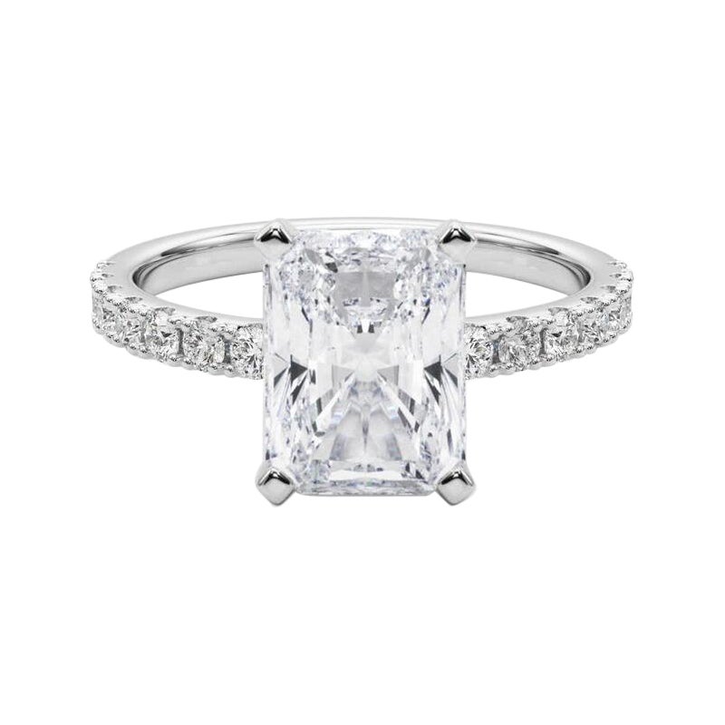 GIA 3ct Radiant Solitaire avec Demi-Eternité Bague diamant en or blanc 18K en vente