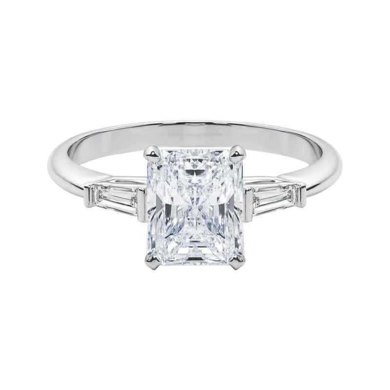 GIA 3ct Radiante Tres Piedras Baguette Cónico Anillo de Diamantes de Oro Blanco de 18K