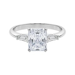 GIA 3ct Radiante Tres Piedras Baguette Cónico Anillo de Diamantes de Oro Blanco de 18K