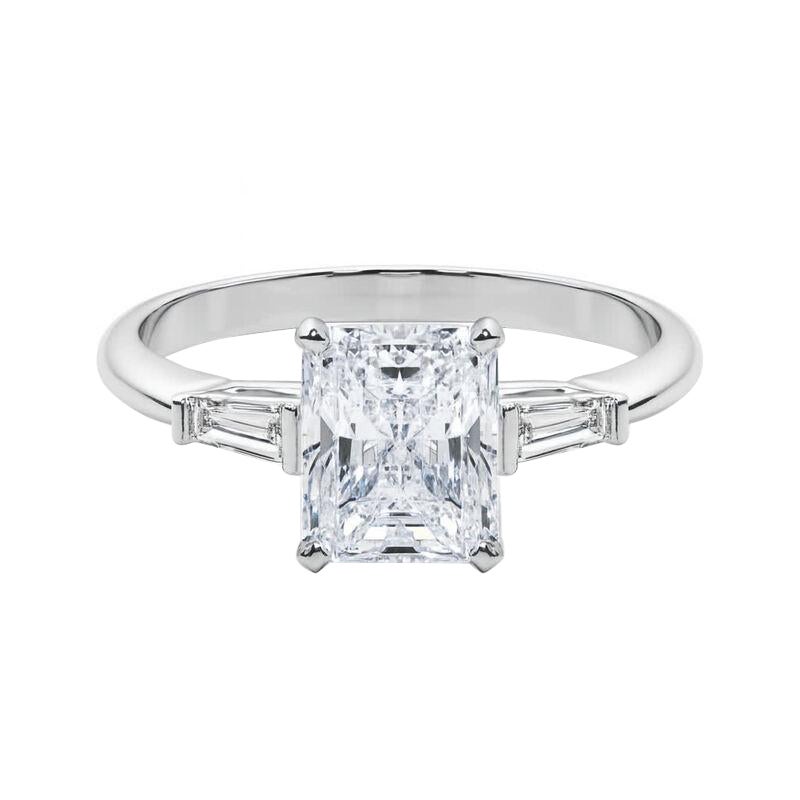 GIA 3ct Radiant Drei-Stein konisch Baguette 18K Weißgold Diamantring