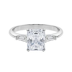 GIA 3ct Radiant Drei-Stein konisch Baguette 18K Weißgold Diamantring