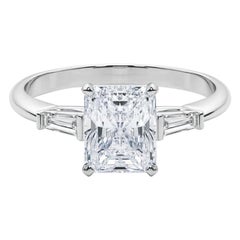 GIA 3ct Radiante Tres Piedras Baguette Cónico Anillo de Diamantes de Oro Blanco de 18K