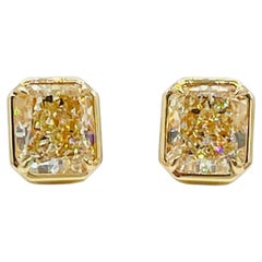 GIA 4 Carat Each Yellow Diamond Radiant Stud Earrings in 18K Yellow Gold