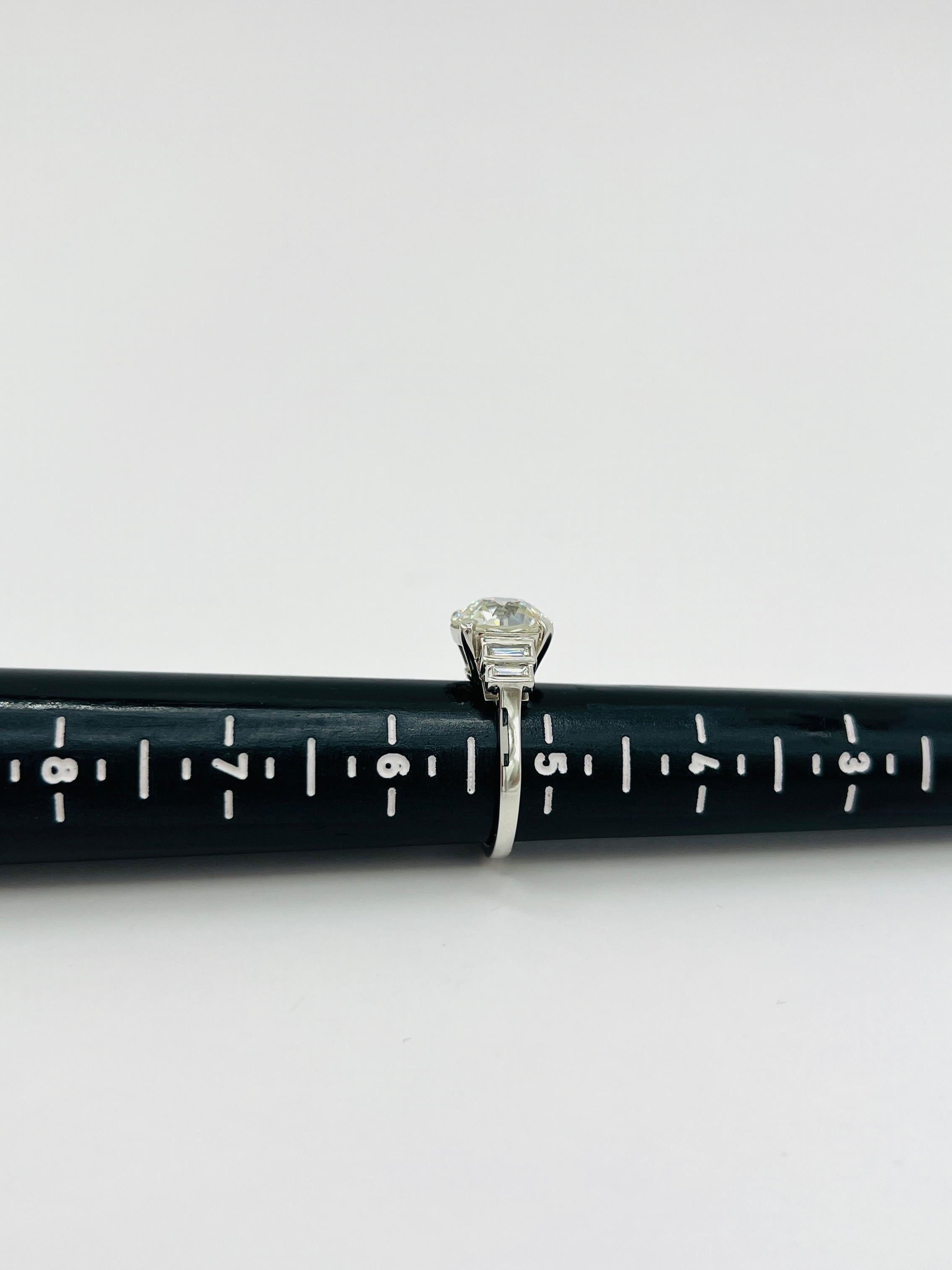 GIA 4 Carat Old European and Emerald Cut White Diamond Ring in Platinum 6