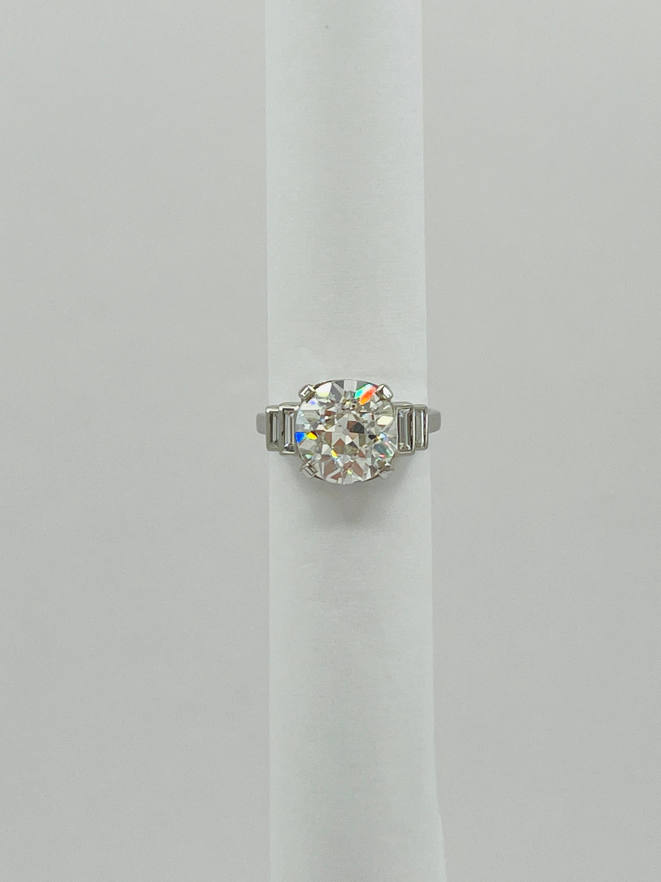 GIA 4 Carat Old European and Emerald Cut White Diamond Ring in Platinum 1