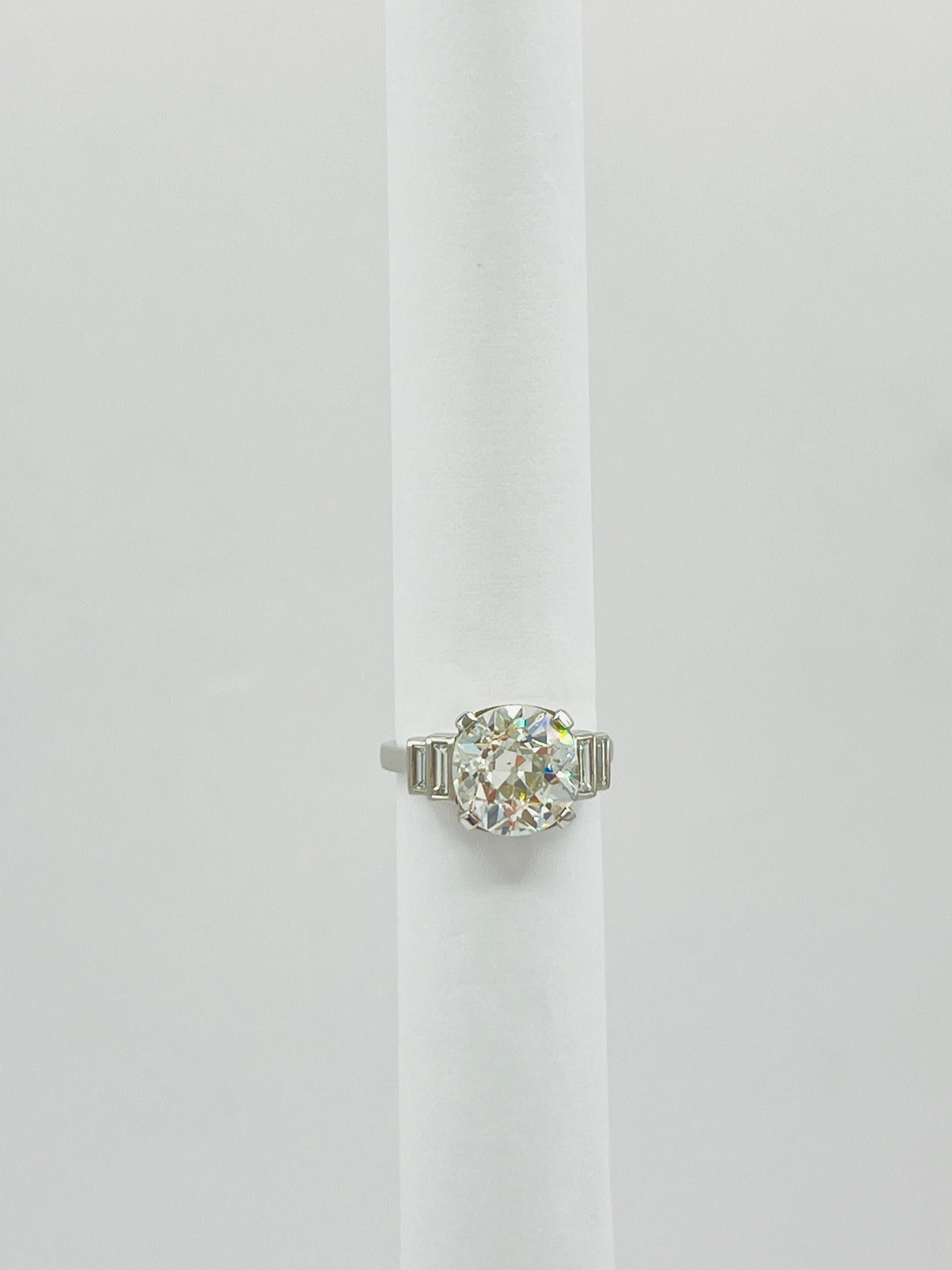 GIA 4 Carat Old European and Emerald Cut White Diamond Ring in Platinum 2