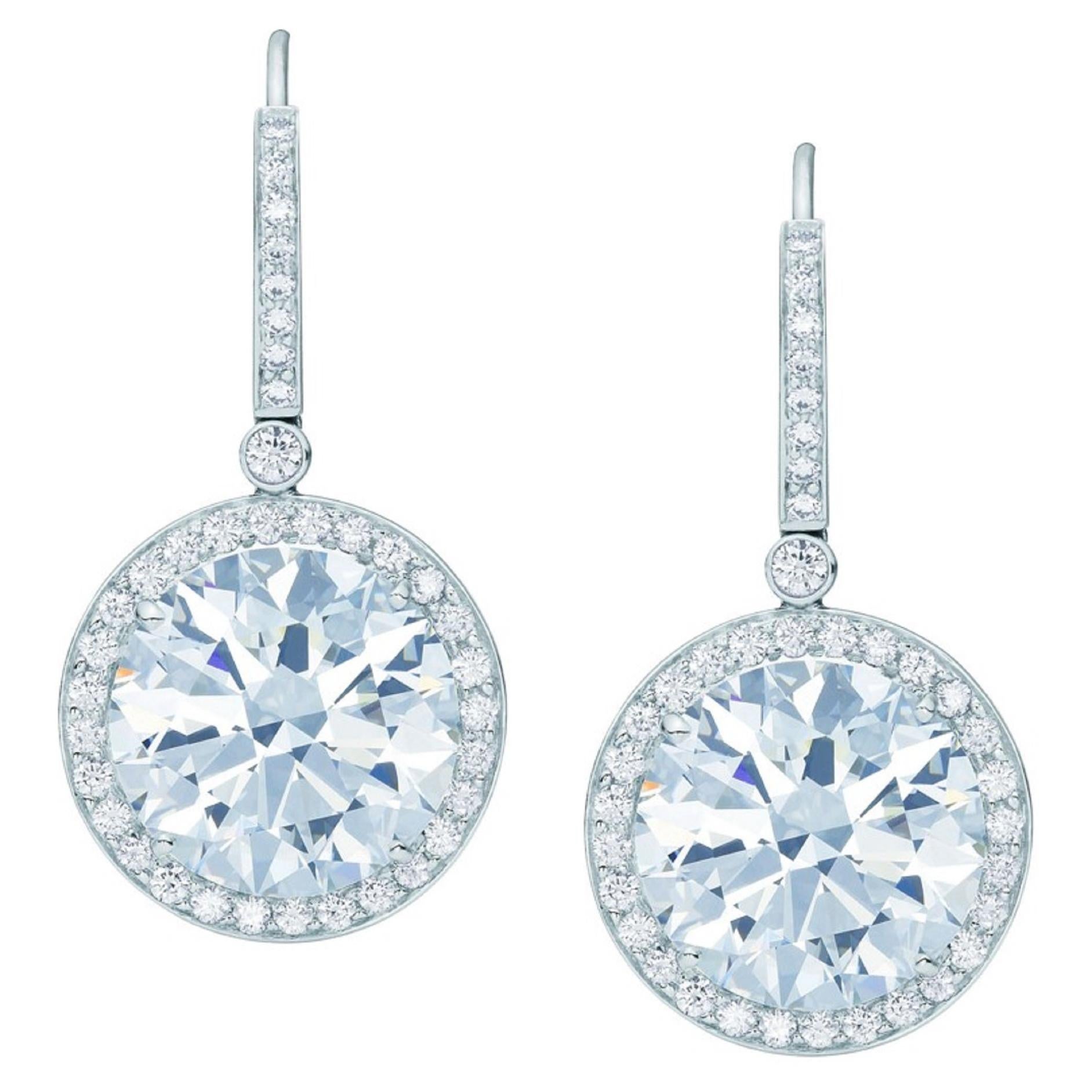 GIA 4 Carat Round Brilliant Cut Diamond Dangle Halo Earrings