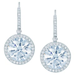 Pendientes colgantes con halo de diamantes redondos talla brillante de 4 quilates GIA