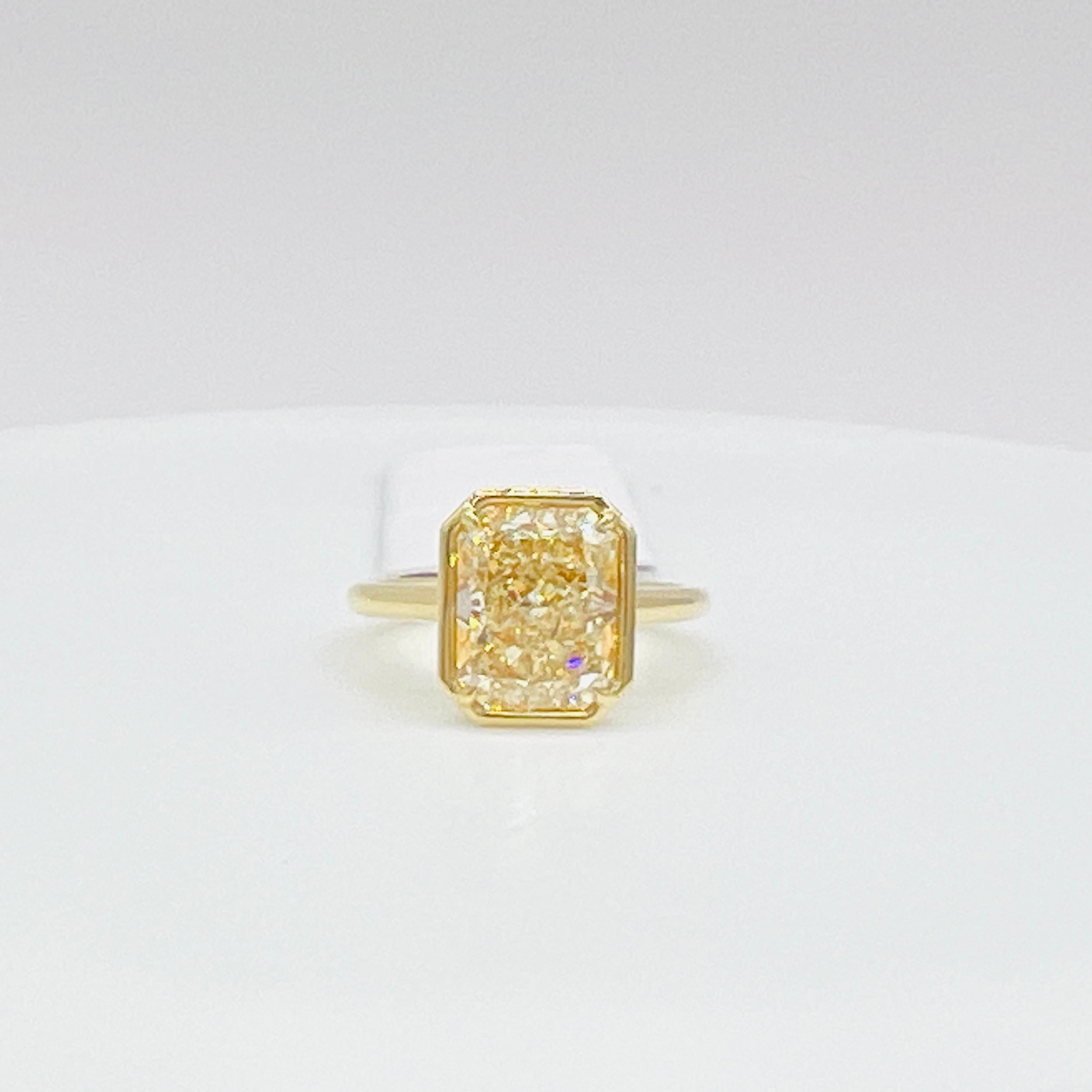 GIA 4 Carat Yellow Diamond Radiant Bezel Ring in 18K Yellow Gold