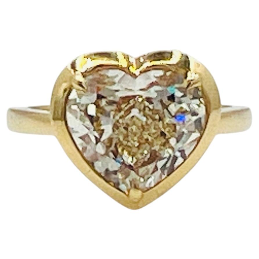 GIA 4 Carat Yellow Heart Diamond Bezel Solitaire Ring in 18K Yellow Gold