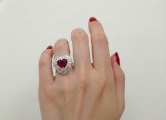 GIA 4 ct Heart Ruby Ballerina Diamond Ring 14K Gold