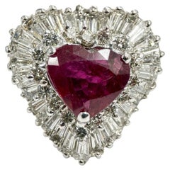 GIA 4 ct Heart Ruby Ballerina Diamond Ring 14K Gold