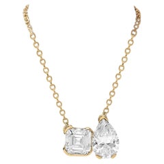 GIA 4.00 Ct F/VS1 Cushion Pear Half Bezel Toi Et Moi Diamonds Necklace 18K Gold