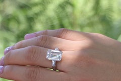 GIA 4.01 Carat D Flawless Emerald Cut Diamond Three Stone Ring