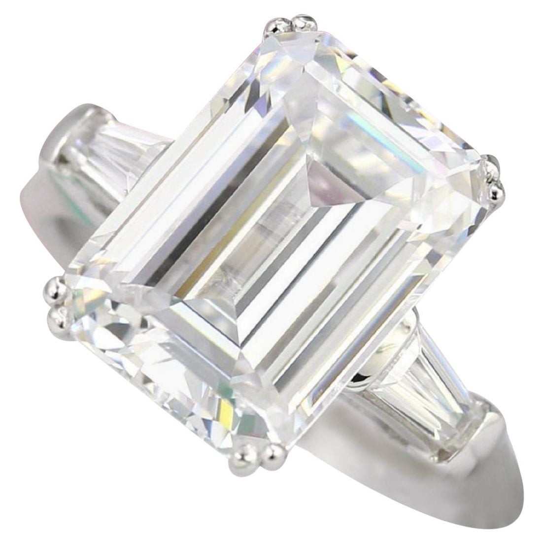 GIA 4.01 Carat D Flawless Emerald Cut Diamond Three Stone Ring For Sale