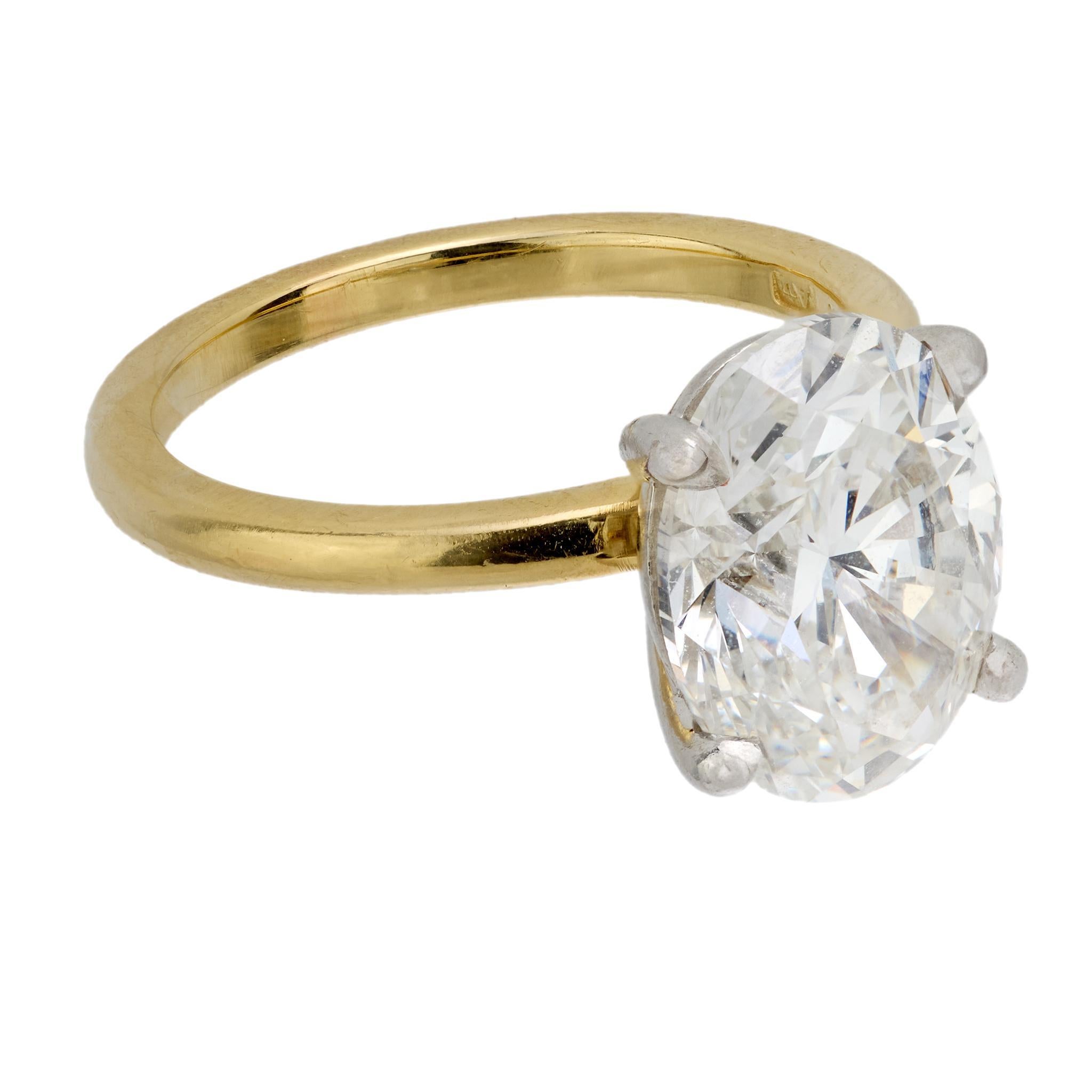 Taille ovale Bague de fiançailles en or jaune 18 carats avec diamant taille ovale de 4,01 carats F VS2, certifié GIA en vente