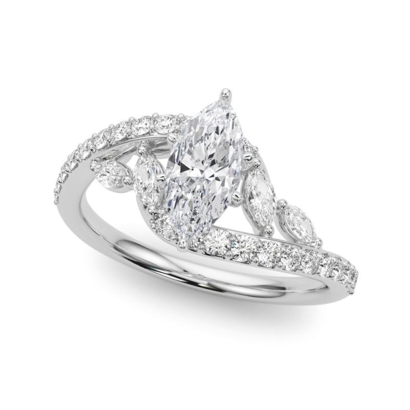 Taille Marquise Bague en or blanc GIA 4,01 carats Marquise Curved Bypass Leaf & Vine en vente