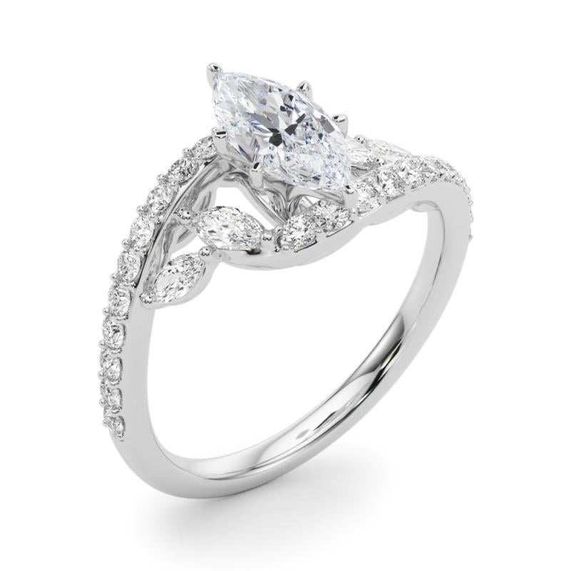 Bague en or blanc GIA 4,01 carats Marquise Curved Bypass Leaf & Vine Pour femmes en vente