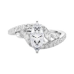 Bague en or blanc GIA 4,01 carats Marquise Curved Bypass Leaf & Vine
