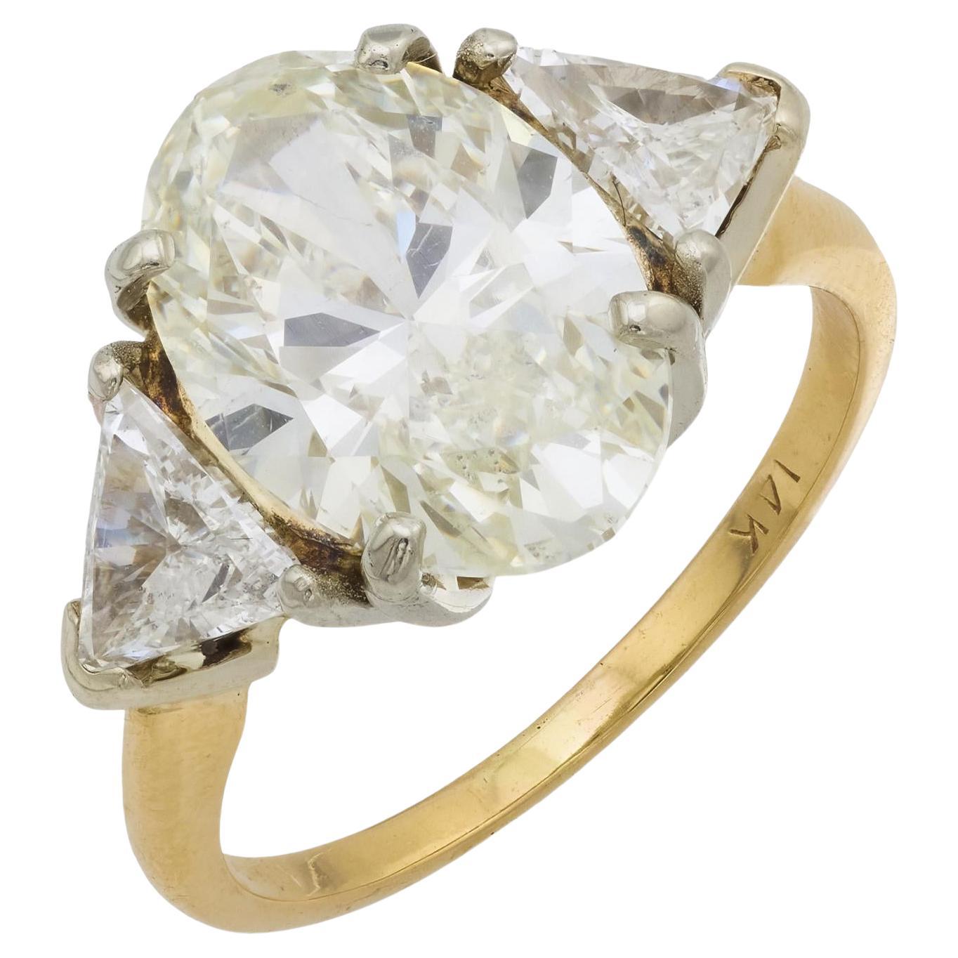 Bague de fiançailles en or jaune et blanc GIA 4,01 carats diamant taille ovale 14k