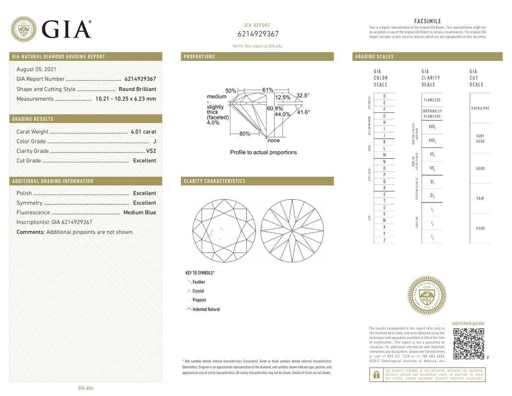 GIA 4,01 Karat runde Vintage Milgrain Kanal 18K Weißgold Diamantring (Zeitgenössisch) im Angebot