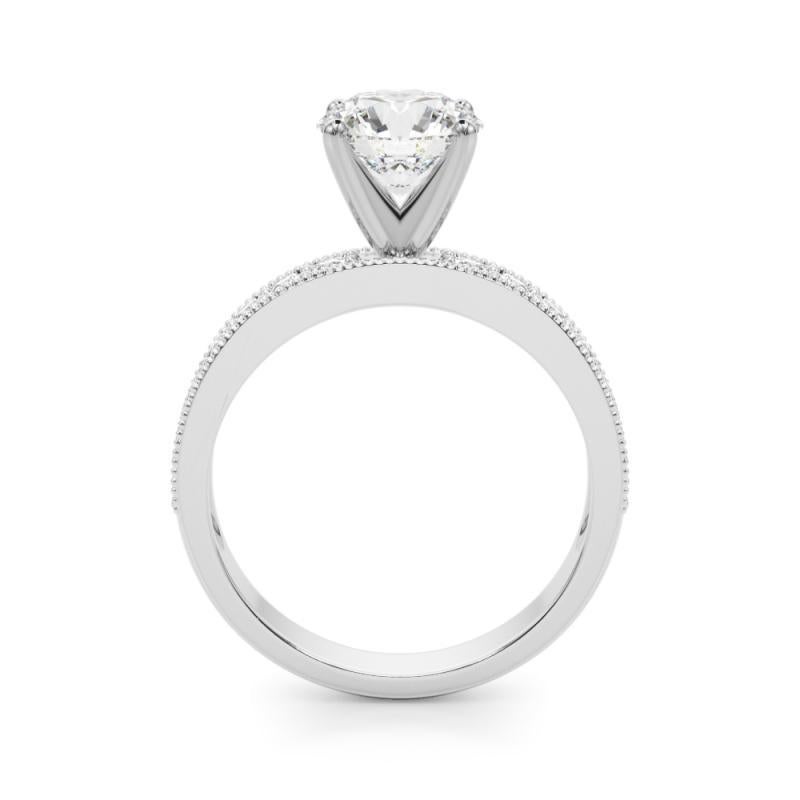 GIA 4,01 Karat runde Vintage Milgrain Kanal 18K Weißgold Diamantring (Rundschliff) im Angebot