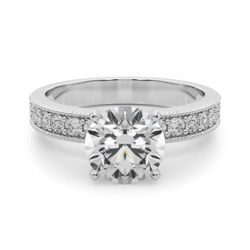 GIA 4,01 Karat runde Vintage Milgrain Kanal 18K Weißgold Diamantring im Zustand „Neu“ im Angebot in New York, NY