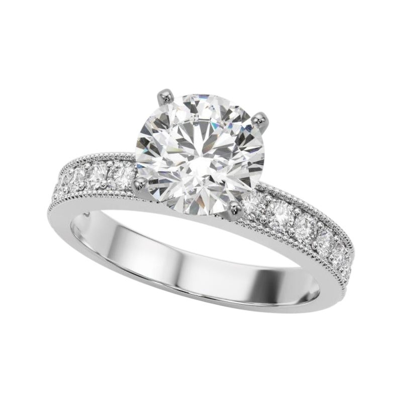 GIA 4,01 Karat runde Vintage Milgrain Kanal 18K Weißgold Diamantring